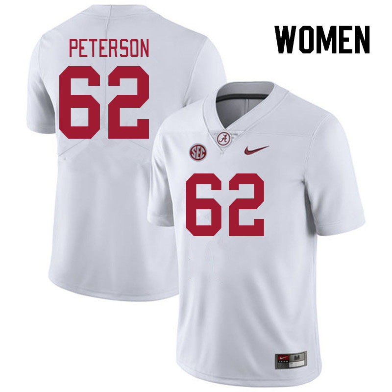 Women #62 Davis Peterson Alabama Crimson Tide College Footabll Jerseys Stitched Sale-White